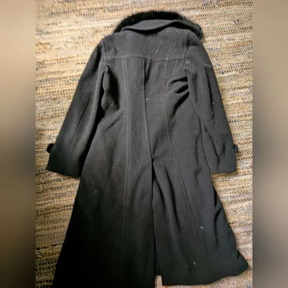 Sisley Black Wool Maxi Coat Faux Fur Collar 44 Italycore Dark Academia Gothic Wh